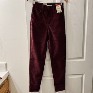 Levi's Women's 25 X 29 High Waisted Mom Jeans Corduroy Maroon Relaxed Tapered